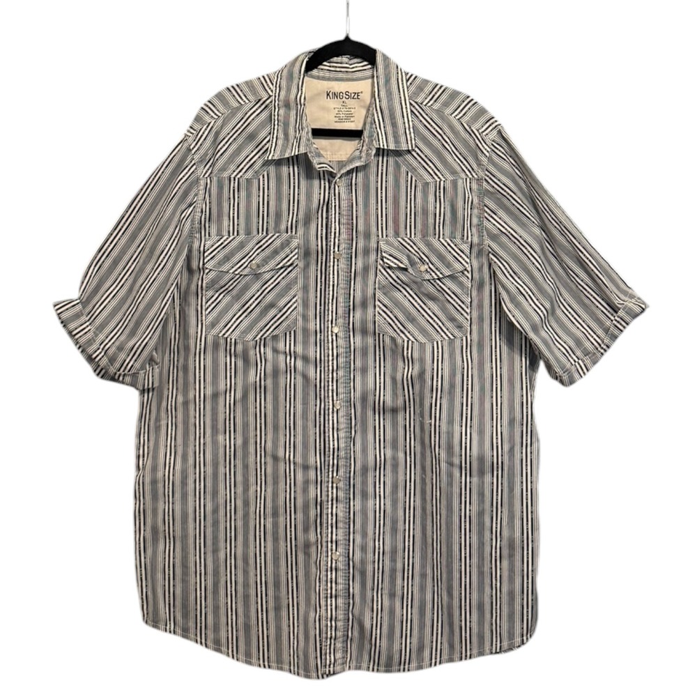 KingSize Mens XL Tall Western Pearl Snap Shirt Short Sleeve Striped Cowboy